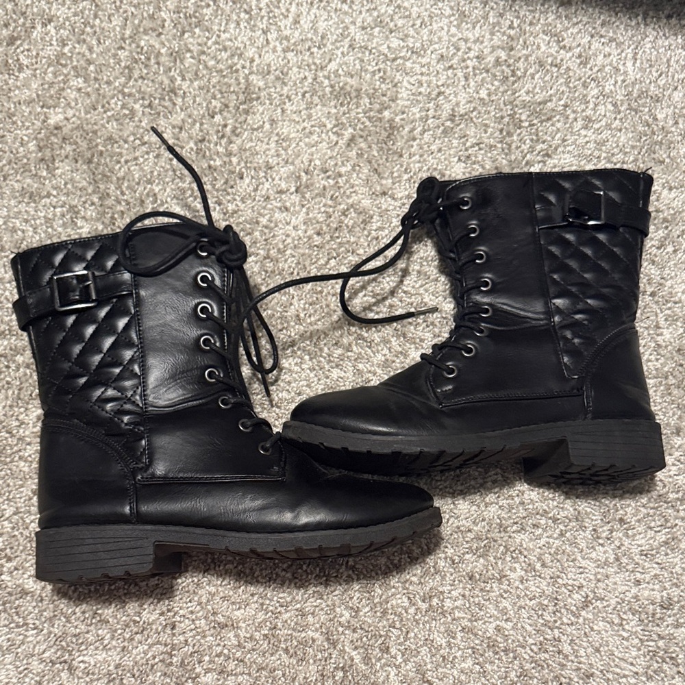 Stylish Black Quilted Combat Boots
